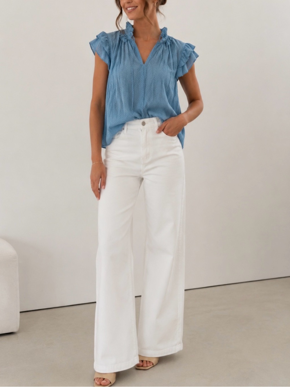 Hunter Bell Blue Ruffled Tie-Neck Women's Top 100% Silk XS